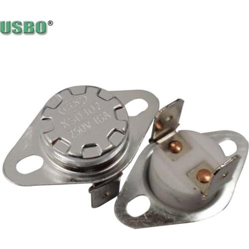 High quality 250V 16A thermostat thermal protector 40-300 degree normal closed/open temperature control switch KSD302 ceramics