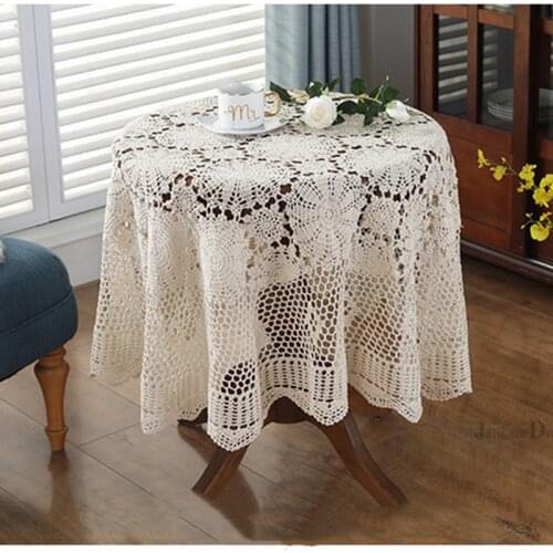 Top Luxury table cover Nordic pastoral lace tablecloth crochet round tablecloths Dining napkins christmas table cloth decorative