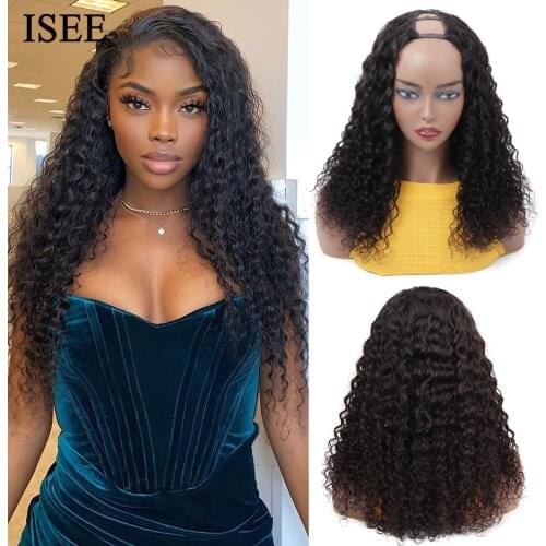 Water Wave U Part Human Hair Wigs 180% Density ISEE HAIR Middle U Shape Wigs Glueless Wigs For Women Mongolian Water Wave Wigs