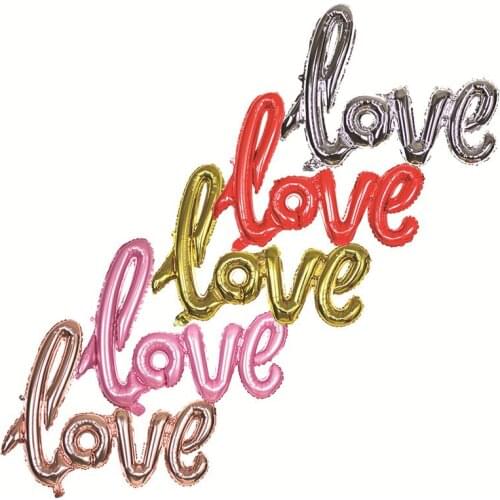 Love Balloon Rose Gold Pink Letter 42 Inch Banner Writing Script Handwriting Foil Decorations Valentines Wedding Balloon