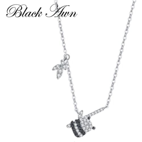 BLACK AWN 925 Sterling Silver Jewelry Panda Necklace for Women Animal Sterling Silver Jewelry K059