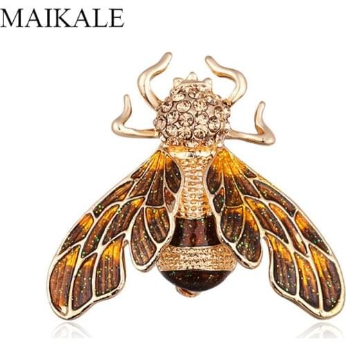 MAIKALE Lovely Honeybee Brooch Pins Yellow Bee Crystal Insect Brooches for Women Girl Shirt Suit Bag Accessories Broche Gifts