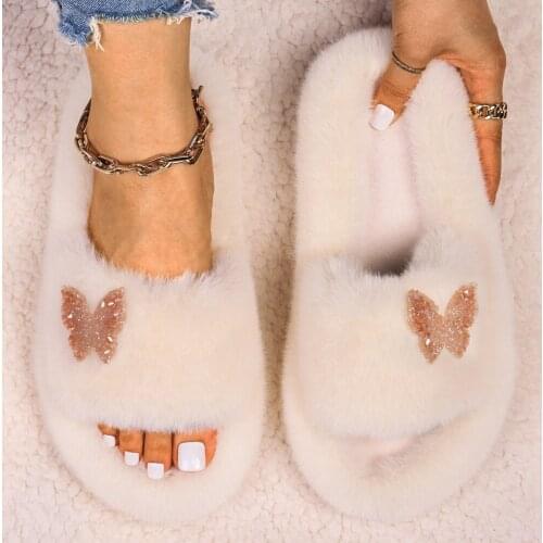 Women Home Slippers Ladies Luxury Furry Slides Cozy Fluffy Slippers Slip On Flats Sandals Plus Size Non Slip Winter Warm Shoes