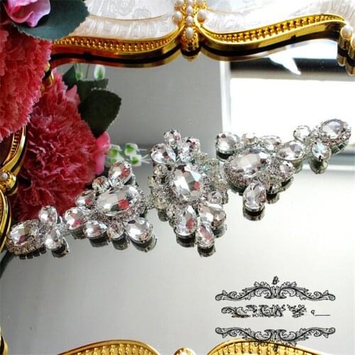 1Piece 21.5X 8.5m Silver Crystal Rhinestone Applique Flower Wedding Bridal Fashion Decoration Accessory KW0104
