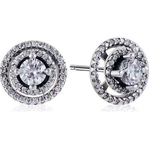 100% S925 Silver New Sparkle Double Ring Fashion Detachable PAN Earrings Womens Wedding Day Gift Diy Charm Boutique Jewelry