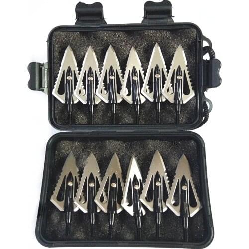 12PCs Hunting Stinger Broadheads 4 Blade 100Grains 2 Sawtooth Blade for Crossbow Hunting