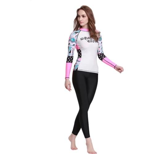2021 Womens Fashion Print Long Sleeve Shirt Surfing Suit Sunscreen Quick-drying Swimming Snorkeling Surfing Shirt + Pants