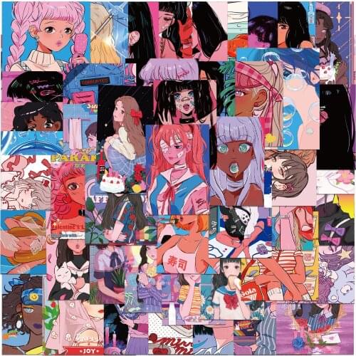 50 Pcs Beauty illustration Cartoon Stickers Thermos Luggage Helmet Laptop Refrigerator Motor Bike Sticker Waterproof Stickers