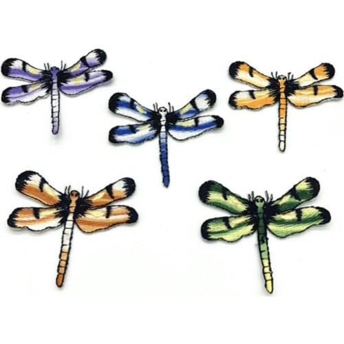 6pcs/lot Cheap Green Blue Purple Dragonfly Patches for Clothes Applique Iron On Butterfly Patch Clothing Sticker DIY Accessories
