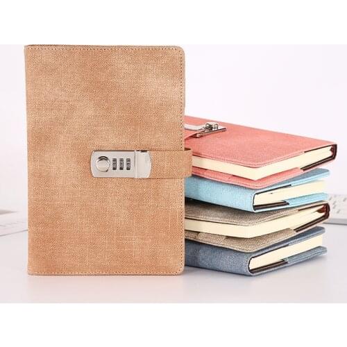 A5 Password Notebook Paper Lockable Retro Note Book PU Leather Diary With Lock Traveler Journal Weekly Planner School Stationery