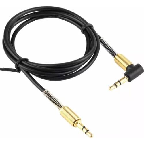 3.5mm Jack Stereo 1m Audio Cable Male to Male 90 Degree Right Angle Cable Aux Cable Wire Cord with Spring Protective Cover