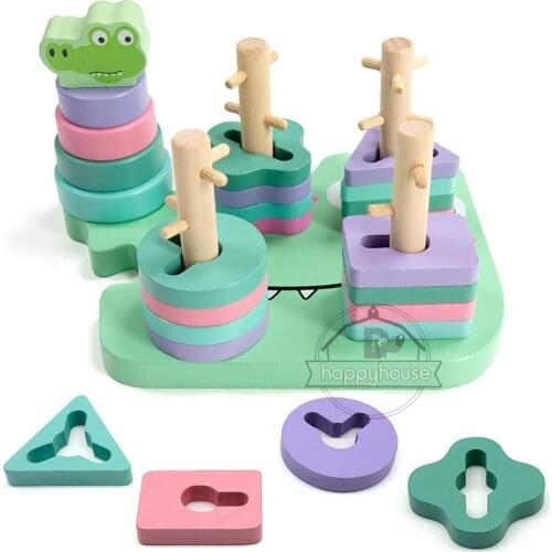 Wooden Sorting Stacking Toys Montessori Educational Wooden Toys for Kids Geometric Shapes Wooden Puzzles Stacking Toys Blocks