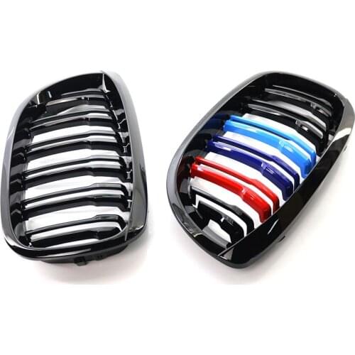 A Pair Gloss Black 2 Line Double Slat Kidney Grille Grill For 3 Series E46 2-Door 2DR 2002-2006 Racing Grills Car Accessories