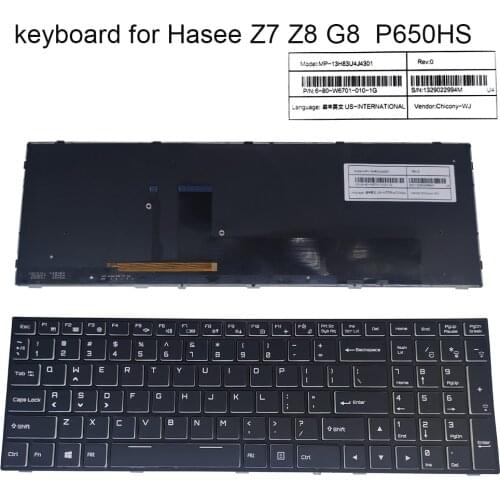 RGB US English keyboard backlit For Hasee Z7 SP7D1 Z8-KP7S2 P650HS G P650HP6 colorful light keyboards QWERTY 6-80-W6701-010-1G
