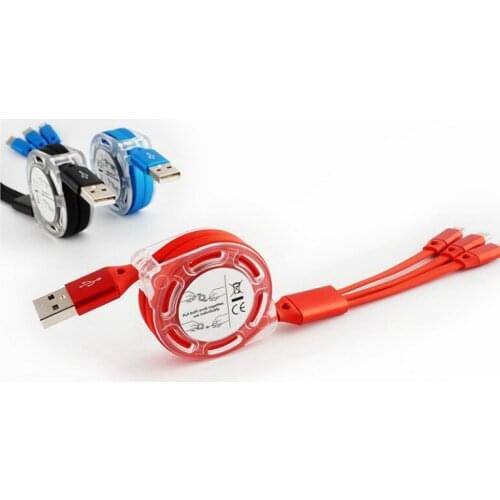 Bundle/50PCS 1 to 3 data lines 1.5 meters long 3 in 1 telescopic charging line new aluminum alloy multi-function fast charg line