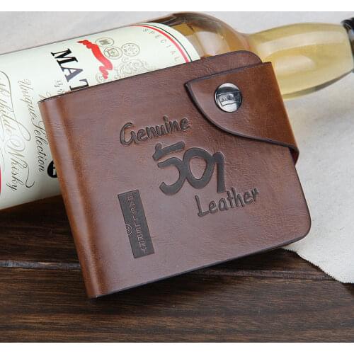 Denim Mens Short Folding Snap Button Zipper 501 Retro Crazy Horse Leather Wallet Wallet Men
