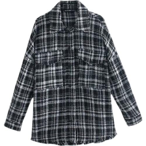 Spring Fashion Women Black Plaid Loose Long Jacket Casual High Quality Warm Overcoat Fashion Long Coats Female Outerwear Tops