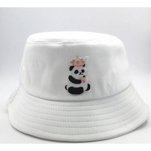 LDSLYJR panda animal embroidery cotton Bucket Hat Fisherman Hat outdoor travel hat Sun Cap Hats for men and Women 376