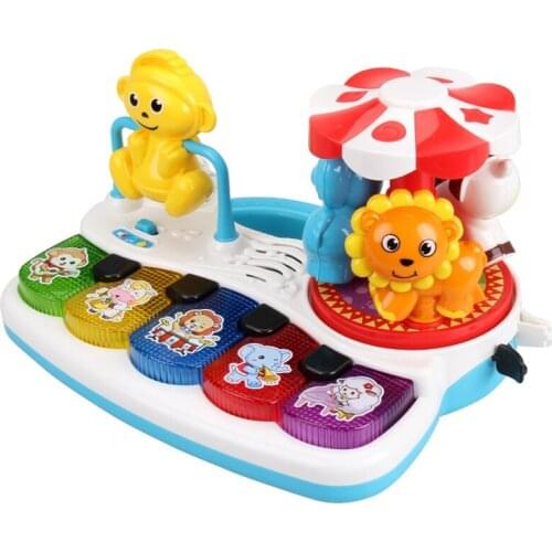 Animal Shape Multifunctional Musical Carousel Piano Educational Toy Baby Keyboard Toddler Piano with 5 Numbered Keys