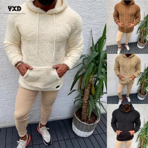 Men clothes Warm Winter Man Pullover Sweater Mens clothing Mans Sweaters Jumper Man Plus velvet thick Pocket Hood korean clothes