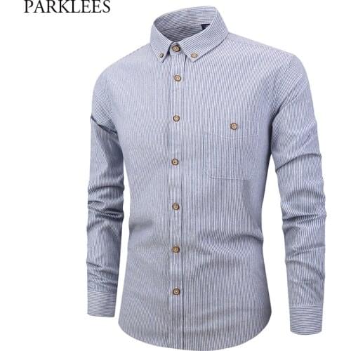 Mens Casual Button Down Dress Shirts 2019 Fashion Striped Shirt Men Slim Fit Long Sleeve Cotton Shirt with Pocket Chemise Homme