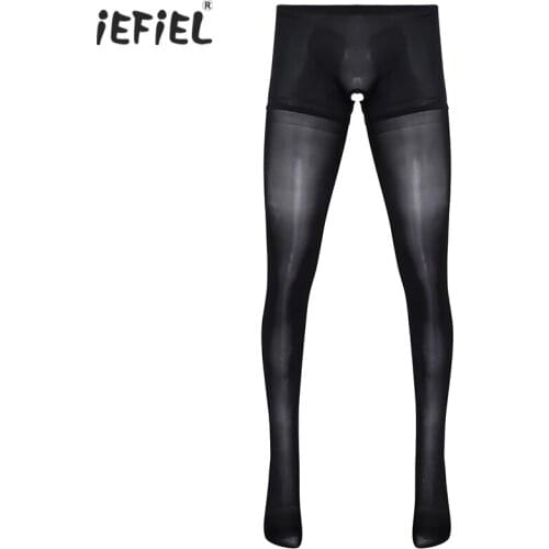 Mens Stockings Stretchy Sheer Sexy Bulge Pouch Stockings Crotchless Pantyhose Nylon Open Crotch Tights Elastic Tights Underwear