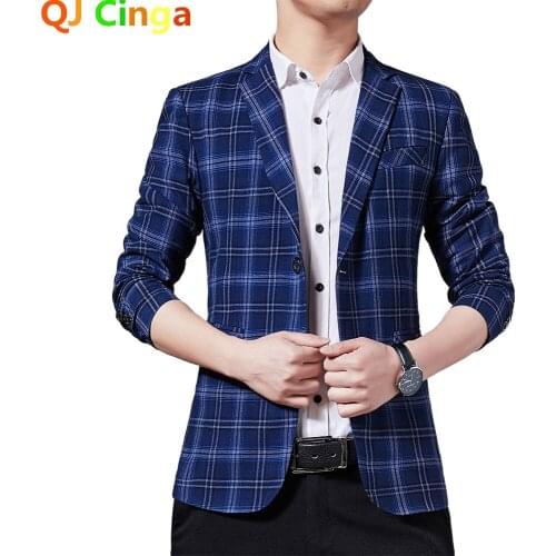 Mens Casual Suit Jacket Korean Version Slim Dropshipping Hot Sale Top Coat Business Long Sleeves Button Big Size Grid Blazers
