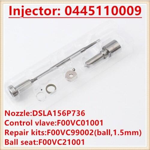 Injector overhaul kits nozzle DSLA156P736 (0433175163) valve F00VC01001 for 6110700487 0445110009