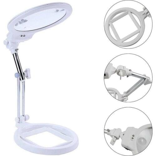 Desktop LED Lamp Light Magnifier Folding Magnifying Glass With Stand Clamp For Reading Newspapers Hand Sewing
