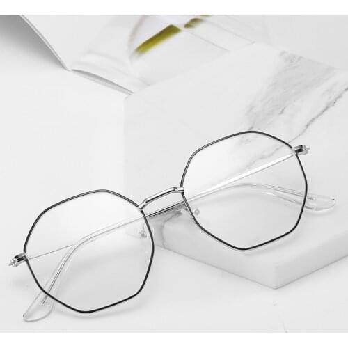 Men Vintage Anti Blue Light Hexagon Glasses Frame Women Lens Myopia Optical Mirror Simple Metal Anti-blue Clear Eyewear Frames