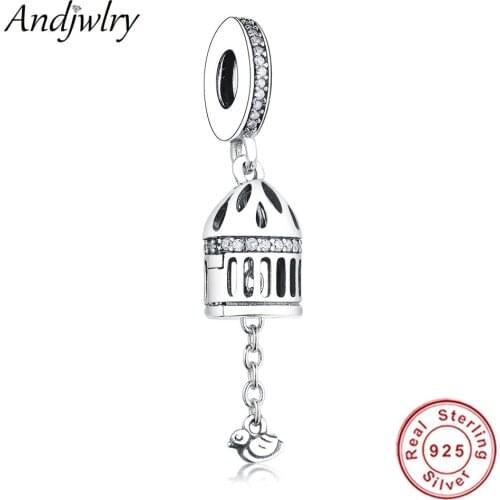 Fit Original Pandora Charms Bracelet 925 Sterling Sliver Charms Free As a Bird Dangle Birdcage Pendant DIY Jewelry Berloque