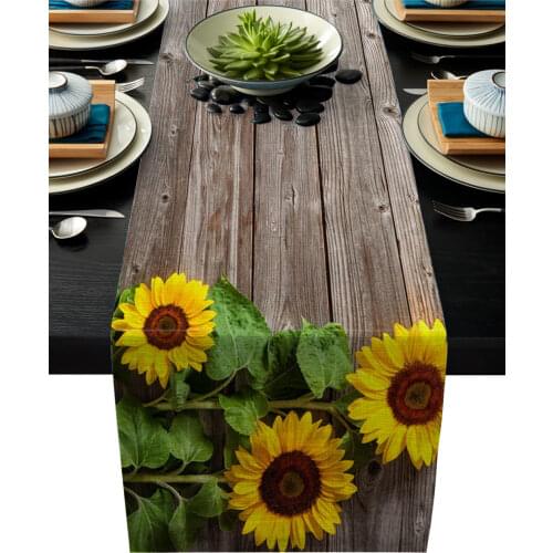 Sunflowers Wood Flowers Table Runners For Wedding Party Decoration Modern Linen Cotton Table Runner Home Decor