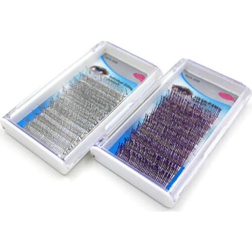 12Strips Glitter Eyelash Extension Makeup 0.15mm C Curl Individual Silver/Purple Shiny False Eyelashes Colorful Fake Lashes