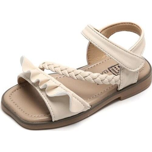 Girls Sandals 2021 Summer New Fashion Soft Sole Beach Shoes Casual Western Princess Shoes Girls Flats Ruffle Chic for Wedding