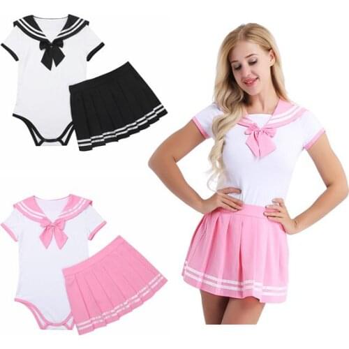 Sexy Cosplay Lingerie Student Uniform Women Diaper Lover ABD Adult Baby Romper Skirt Schoolgirl Uniform Anime Role Play Costume