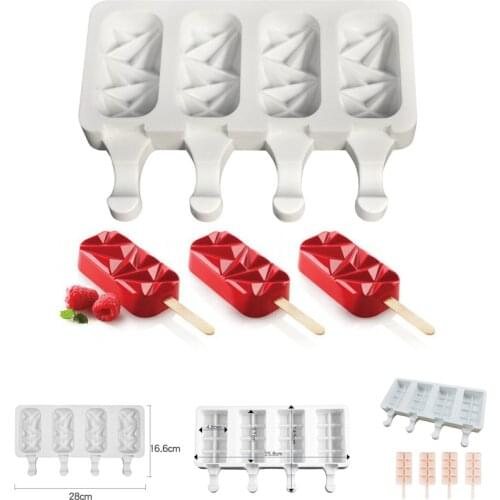 4 Hole Ice Cream Silicone Mold DIY Popsicle Making Tool Practical Popsicle Mold Creative Kitchen Accessories Non-stick Portable