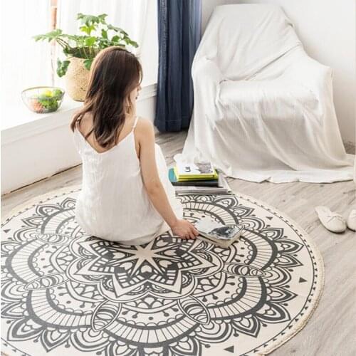 Nordic Morocco Round Carpet Bedroom Boho Tassel Cotton Rug Hand Woven National Classic Tapestry Sofa Cushion Tatami Floor Mats