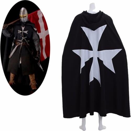 Medieval St George Knight Crusader Tunic Cloak Costume Knight Black White Cross Hospitaller Crusader Tunic Cloak Costume L0516