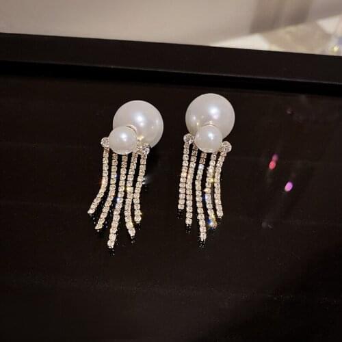 U-Magical Fairy Oversize Imitation Pearl Rhinestone Dangle Earring for Women Long Tassel Metallic Earring Jewelry Pendientes