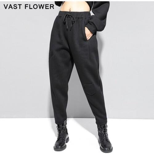 Black High Waist Harem Pants Women New Pocket Thicken Loose Casual Plus Size Ladies Trousers Fashion Clothes 2020 Autumn Winter