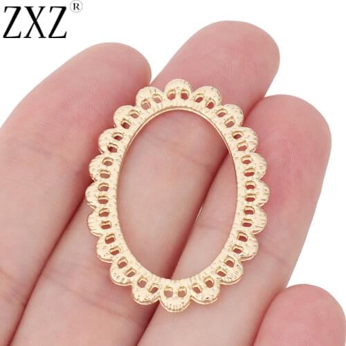 ZXZ 10pcs Gold Tone Open Hollow Large Oval Charms Pendants 2 Sided for Jewelry Making Findings 38x28mm