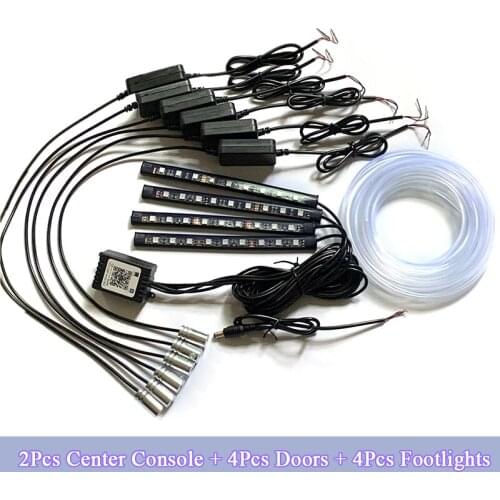 10Pcs Car Atmosphere Decorative Light Lamp center console Doors Foot lamp 64Colors Optic Fiber Band APP Control