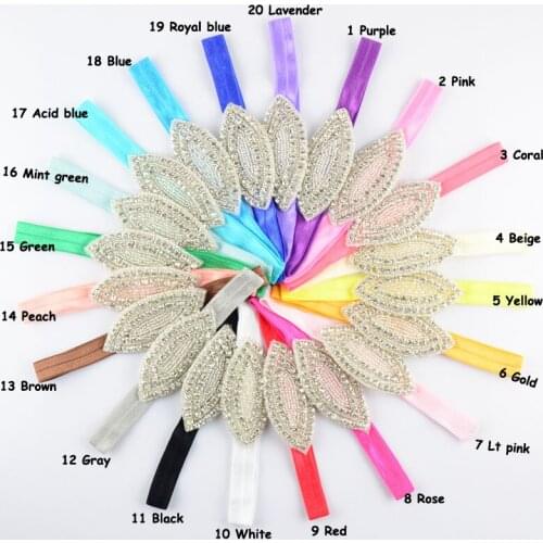 20pcs/lot New Style 20Colors Kids Exaggerate Headbands With Big Embroidery Rhinestones Button For Girls Hair Beauty FDA11