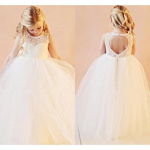2021 Vintage Flower Girl Dresses For Wedding Ball Gowns Floor Length Lace Tulle Sleeveless Girls Pageant Birthday Party Dress