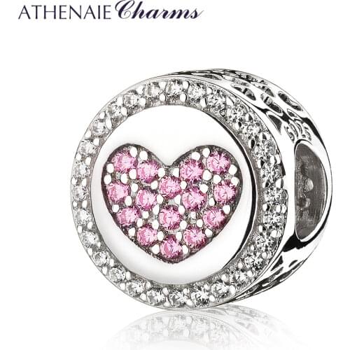 ATHENAIE Romantic New 925 Sterling Silver Pink CZ Love of My Life Heart Charms Beads fit Bracelets & Necklaces DIY Jewelry