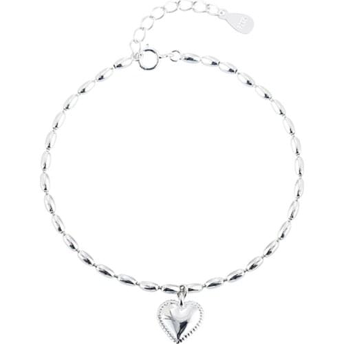 Vintage S925 Silver-plated love Heart Pendant Rice Grain Chain Bracelet For Girlfriend Female Best Gift Fashion Jewelry Dropship