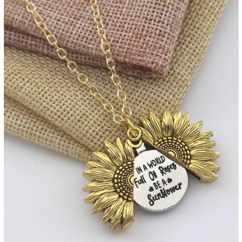 You Are My Sunshine Open Locket Sunflower Necklace Boho Jewelry Stainless Steel Friendship Gifts Letter Necklace Collier