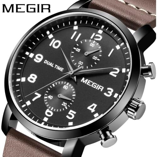 MEGIR Original Stainless Steel Quartz WristWatch for Man Gray Dial Waterproof Chronograph Business Male Clock Relogio Masculino