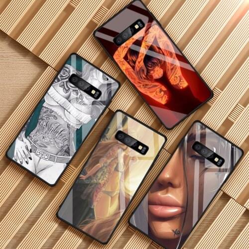 Sexy tattoo girl Tempered Glass Phone Case For Samsung Galaxy NOTE 8 9 S8 S9 S10 PLUS A6 A6S A8 A8S J6 J8 2018