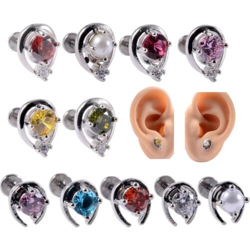CHUANCI 1PC Surgical Steel&Zircon Gem Labret Monroe Inner TheadLip Stud Ring Ear Helix Tragus Cartilage Earring Piercing Jewelry